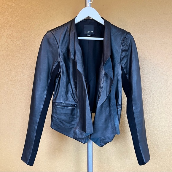 TROUVÉ Drape Front Leather Jacket Butter Soft - Picture 3 of 13